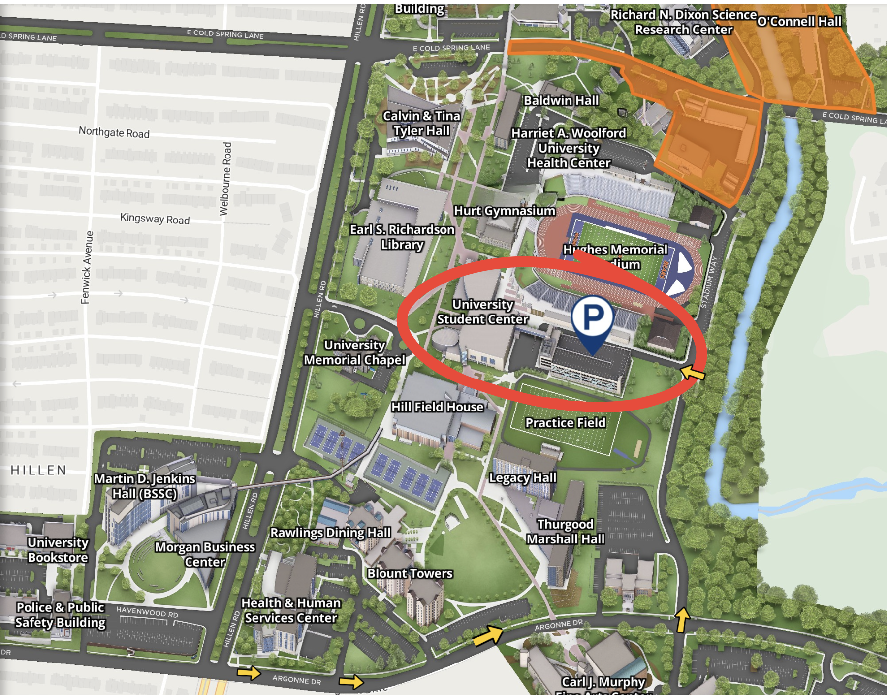 Morgan Commons Garage location on the Morgan State University campus map
